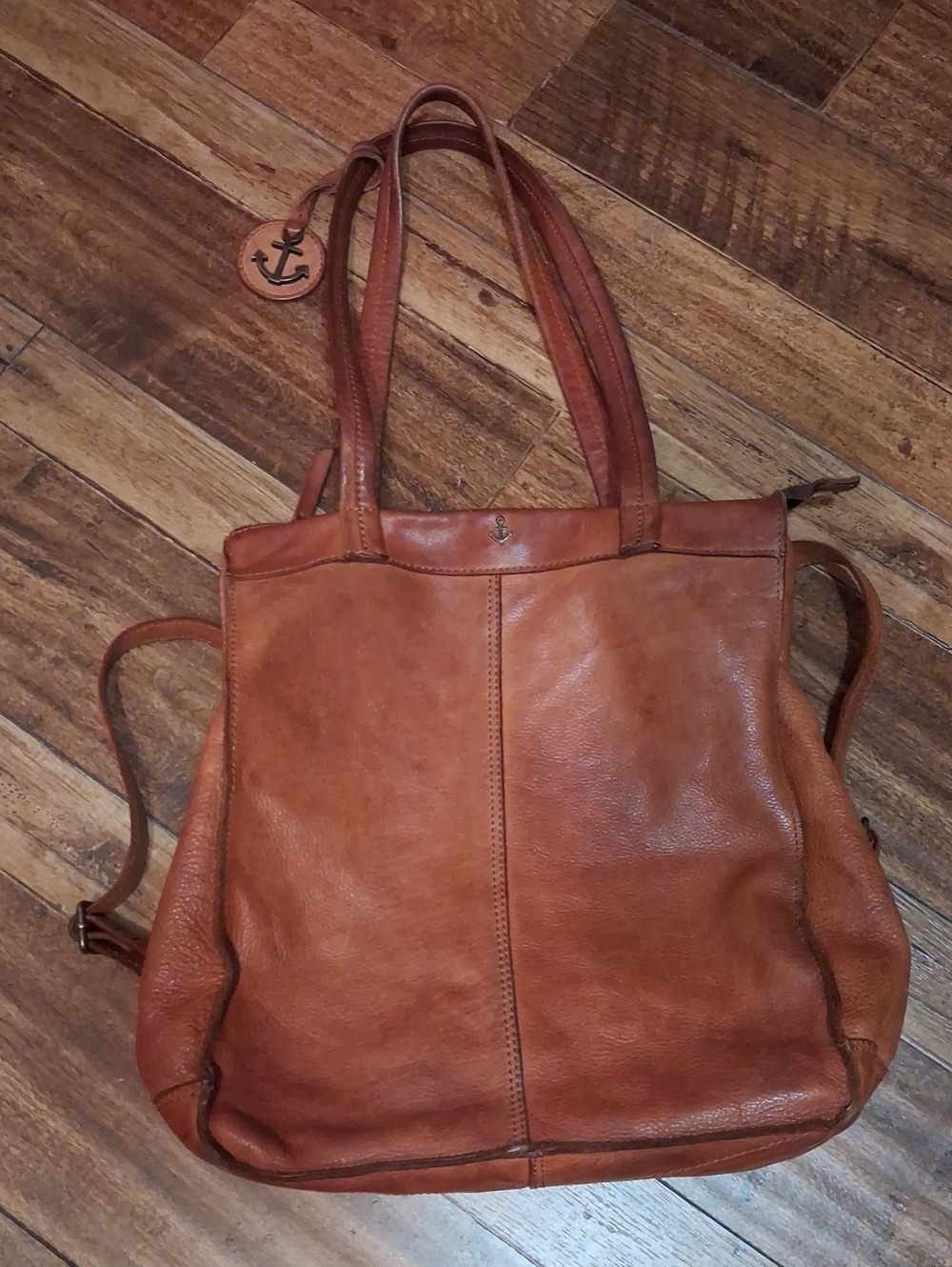 HARBOUR 2ND  Chic Cognac Distressed Vintage Leather Convertible Tote Backpack
